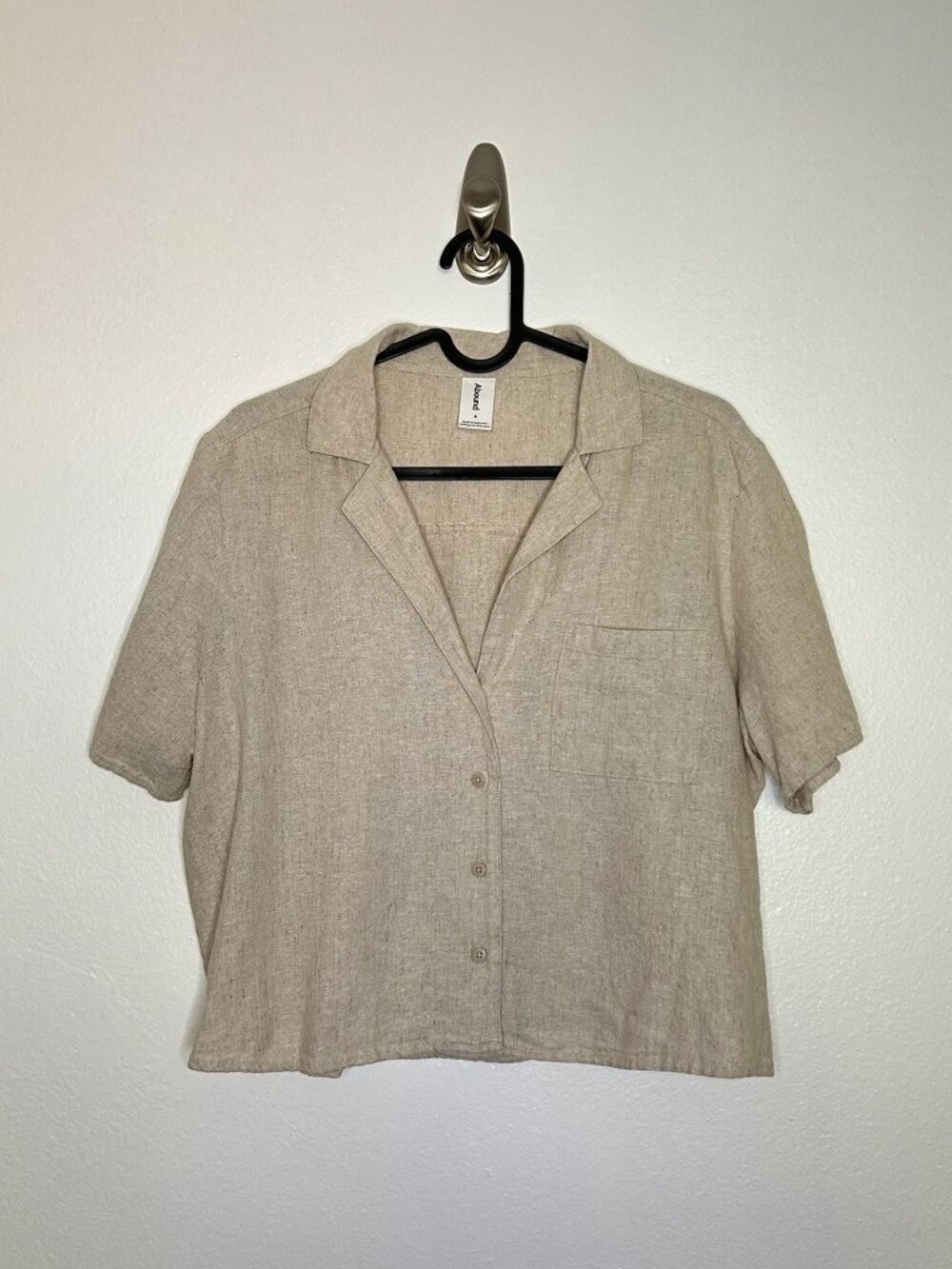Abound Linen Blend Short Sleeve Camp Collar Shirt - Beige Size S